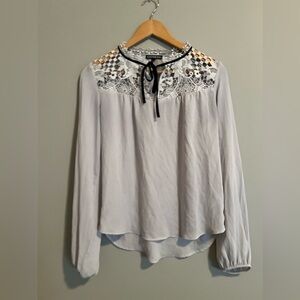 Express Women's Gray Lace Detail Top